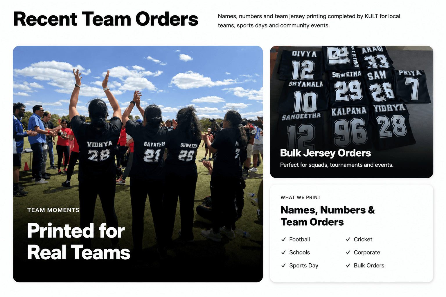 Customers wearing KULT printed sports jerseys